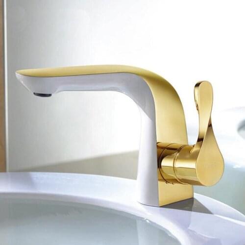 High quality Basin faucet brass unique design bathroom faucet luxury single lever gold and white sink faucet basin faucet
