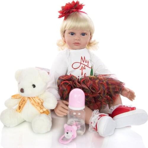 Curly hair 60CM big bebe reborn toddler girl doll in princess dress stuffed body soft silicone baby reborn realistic doll toys