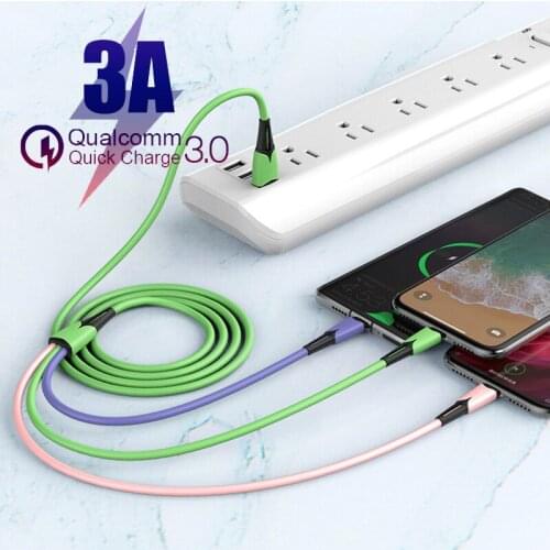 3A Liquid Silicone Fast Charger Cable 3 In 1 Micro USB Type C Wire Quick Charge Data Sync Cord For iPhone 12 Xiaomi 11 Huawei
