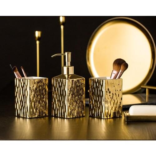 Golden Ceramic Bathroom Supplies Toothbrush Holder Mouth Cup Lotion Bottle Stainless Steel Press Fitting Bathroom Decoration