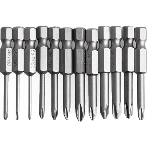 12Pcs/Set Hex Shank Magnetic Phillips Cross Screwdriver Bits 50mm 1/4 Inch Drop Ship
