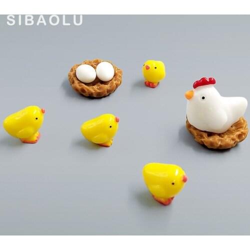 4pc/lot Chicken Hen Chick Egg Nest Bonsai Figurine Miniature Statue Decoration fairy garden Micro animal resin craft TNS037