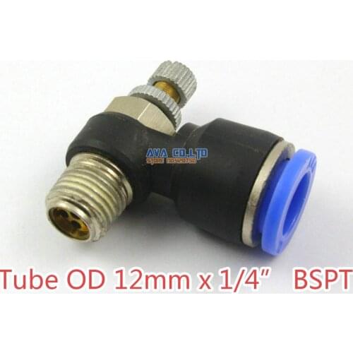 5 Pieces Tube OD 12mm x 1/4" BSPT Air Flow Control Valve Pneumatic Connector Push In To Connect Fitting