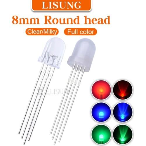 500pcs/Bag 8mm Led Rgb Colorful Emitting Diode Full-color Milky Water Clear Red Green Blue Common Cathode Anode Light Lamp