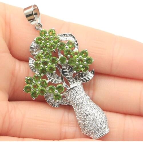 57x29mm Pretty Vase Shape Created Green Peridot White CZ SheCrown Womans Jewelry Silver Pendant