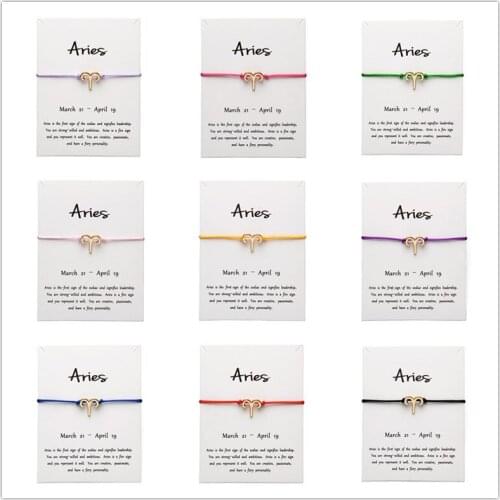 12pcs White Card Fashion Jewelry 12 Constellation Zodiac Aries Lucky Rope Bracelet Bangles For Women Accessories