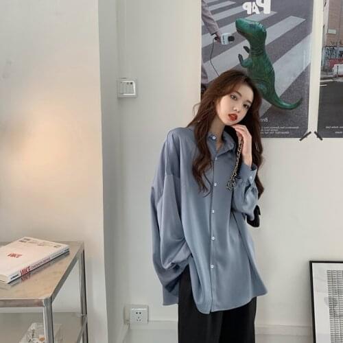 GOOHOJIO 2021 Spring and Autumn New Loose Blouses Female Tops Fashionable Women Blouses Turn-down Collar All-match Outwear Women