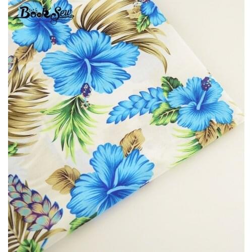 Booksew 100% Cotton Poplin Fabric Blue Flower Designs High-Density Fat Quarter DIY For Shirt Crafts Scrapbooking Dress Clothing