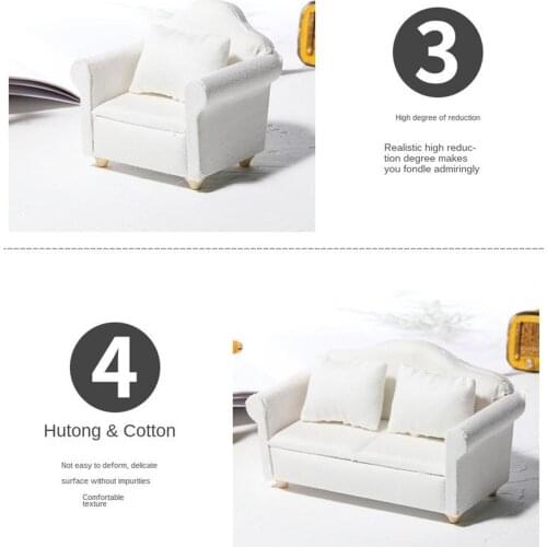 Pure White 1:12 Scale Mini Wooden Sofa Love Seat Dollhouse Miniatures Furniture