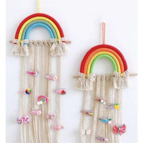 Rainbow Hair Bows Holder Storage Belt for Girls Hair Clips Hairpin Wall Wooden Hanging Decor Organizer Strips Holder Ornament