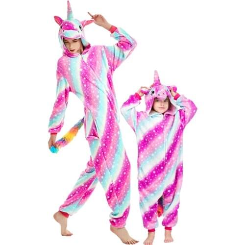 Children Pajamas Winter Hooded Sleepwear Boys Girls Pajamas Sets Cute Unicorn Stitch Animal Kids Pyjamas Flannel Pijama