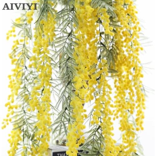 Artificial flower Acacia rattan vine fake flower plant plush flower rattan wall hanging wedding decoration