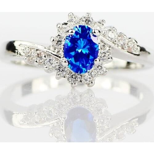 Exquisite S925 Sterling Natural Sapphires Gem Stones Opal Birthstone Bride Princess Wedding Engagement Strange Ring 6-10