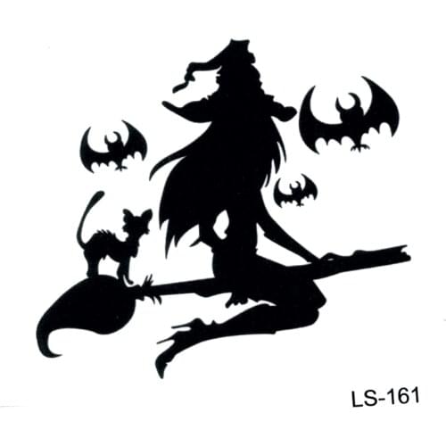 Flying Witch Waterproof Temporary Tattoo Stiker Black Cat Fake Tattoo For Halloween Black Bat The Flash Tatuagem Tatoo Sleeve