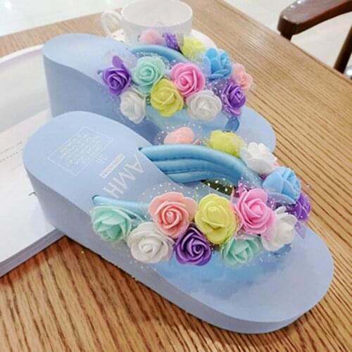 Summer Shoes For Women Fashion Flowers Ladies Slippers Casual Open Toe Female Outdoor Wedges Non-slip Beach Flip-flops qq973