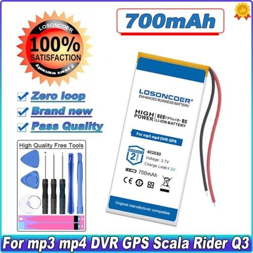 LOSONCOER 700mAh 402050 Battery For mp3 mp4 DVR GPS Scala Rider Q3 Motorcycle Bluetooth Helmet WW452050PL Batteries
