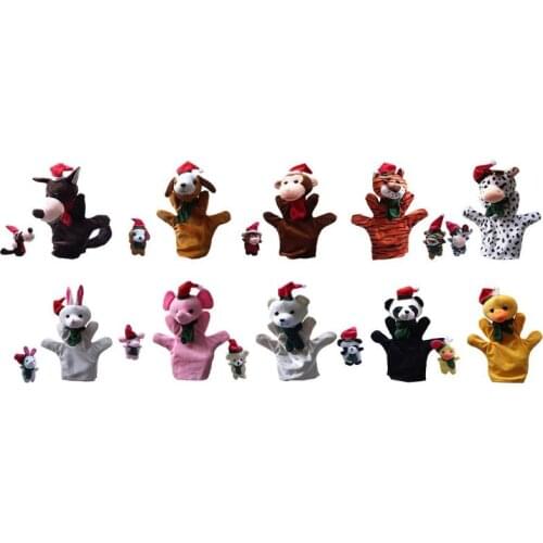 Cartoon 2pcs Christmas Animal Parent-Child Hand Glove Puppet Finger Plush Toys Cute and Delicate Animal Pattern Elements