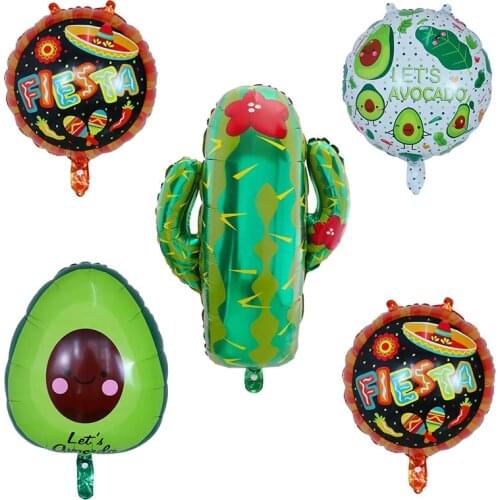 5pcs Green Cactus Avocado Foil Balloons Set Mexican Fiesta Theme Party Birthday Party Decoration Globos Fiesta Party Supplies