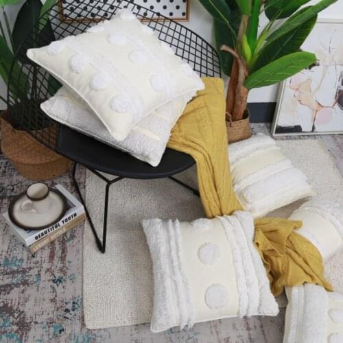 Nordic Style Tufted Cushion Cover Cotton Linen Handmade Throw Pillows Case Beige White Shaggy Home Office Sofa Chair Pillowcase