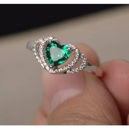 New Fashion Green Zircon Heart Ring Luxury Shiny Crystal Zircon Stone Ring For Women Wedding Engagement Rings Jewelry