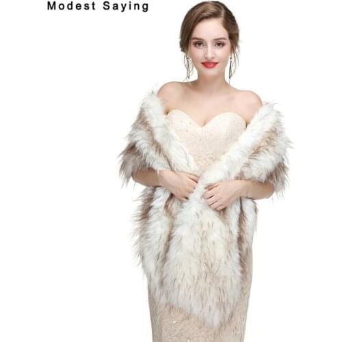New Arrival Brown Faux Fur Wedding Shawls 2017 Winter Fur Bridal Wraps Jackets Warm Scarf Long Hair Bolero Wedding Accessories