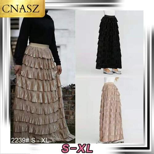 New Longer Length Elegant Modest Muslim Cascading Ruffle Cake Style Islamic Skirts Female Ruffles Skirt Big Swing Long Skirts