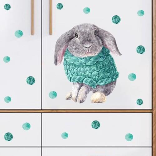 Bunny And Wool Ball Wallpaper Bedroom Entrance Home Landscaping Decoration Removable Wall Stickers Self-Adhesive