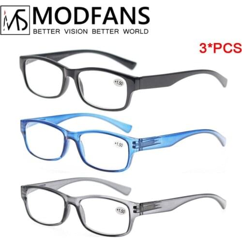 MODFANS Reading Glasses - 3 Pairs Square Readers Unbreakable spectacle with Spring Hinge for Men & Women Diopter +0.5 to +5.0