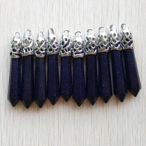 Wholesale 10pcs/lot 2018 Fashion good quality blue sand stone Hexagonal pillar charms pendants 12x50mm for jewelry making free