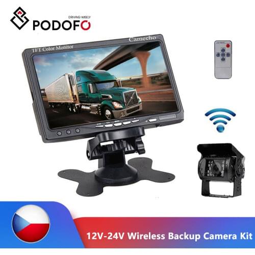 Podofo 18 LED Car Rear View Wireless Backup Camera Kit + 7" TFT Auto LCD Monitor 12V-24V Reverse For Truck Van Caravan Trailers