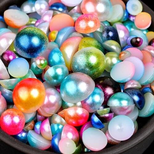 3-8mm mixed Mermaid color Half Round Imitation Pearl Flatback ABS Plastic beads DIY craft Scrapbook Nail art&garment Decorations