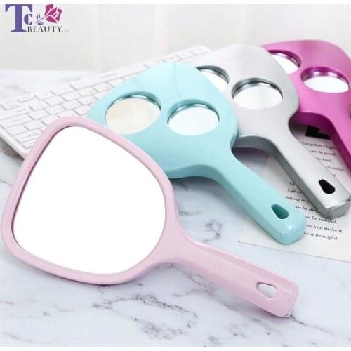 Portable Hand Held Mirror Compact Mirror Double-sided 3 Times Magnification Makeup Mirrors Travel Beauty Mirror Small Mirror