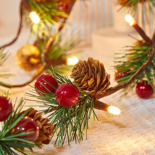 Christmas String Lights 2M 20LEDs Battery Powered Red Beads Pinecones Branch Lights Christmas Garland Wedding Party Fairy Light