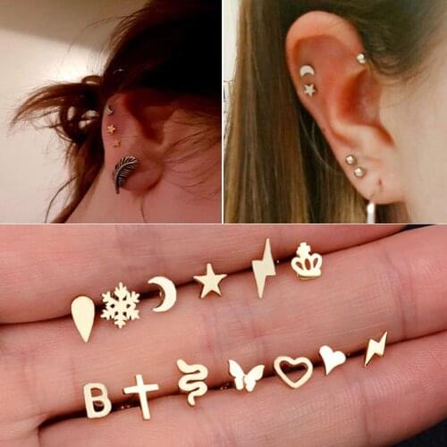 1Pc Stainless Steel Mini Gold Bicycle Stud Earrings Flat Screw Back Helix Tragus Lobe Conch Ear Bone Cartilage Women Piercing