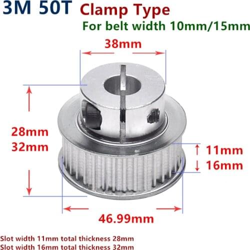 Synchronous wheel 3M 50 teeth Clamp type/Clamping Type Quick-Lock Aluminum Alloy Timing Belt Pulley