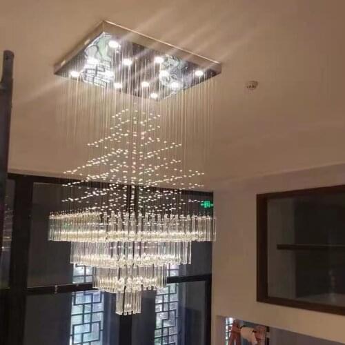 Modern Ceiling Chandelier For Living Room Columnar Crystal Hanging Lamp Square Base Light Fixture Staircase Loft Cristal Lustre