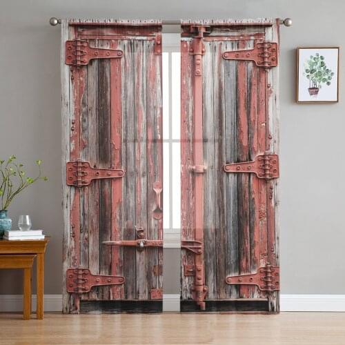 Wooden Door Paint Retro Modern Curtain For Living Room Transparent Tulle Curtains Window Sheer For The Bedroom Accessories Decor