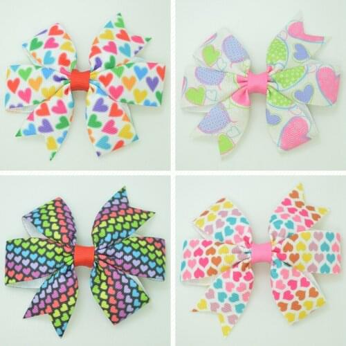 SUPWRF 3.1'' Heart shaped kids hair accessories hair bow With Clip hair Printed Ribbon headwear wholesale 20 PCS T0929