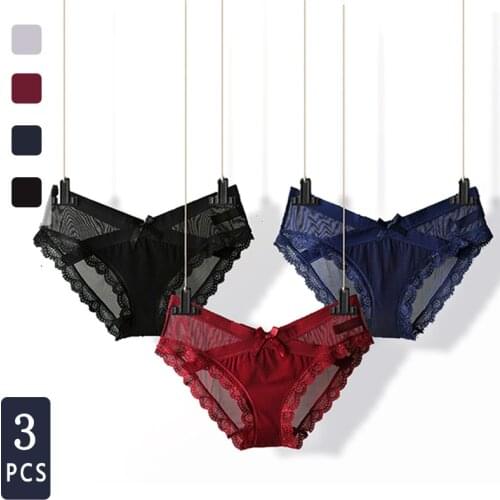 3 pcs/lot Women Lace sexy ladies Panties Briefs Cotton Seamless low waist slim Pretty comfortable Cute Women Underwear