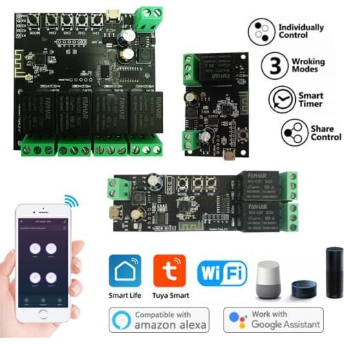 Tuya WiFi 4CH Switch Remote Control Wireless Smart Switch Modul DIY 1/2/4 Gang Smart Life Voice Control with Alexa Google Home
