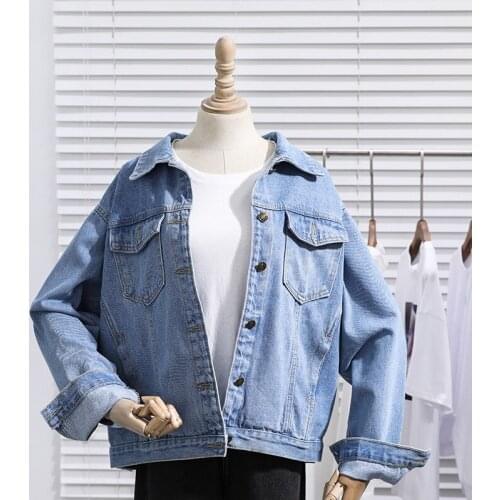 Korean Loose Washed Blue Denim Jacket Women Casual Short Outerwear Spring Autumn 2021 Vintage Long sleeve Female Jean Basic Coat