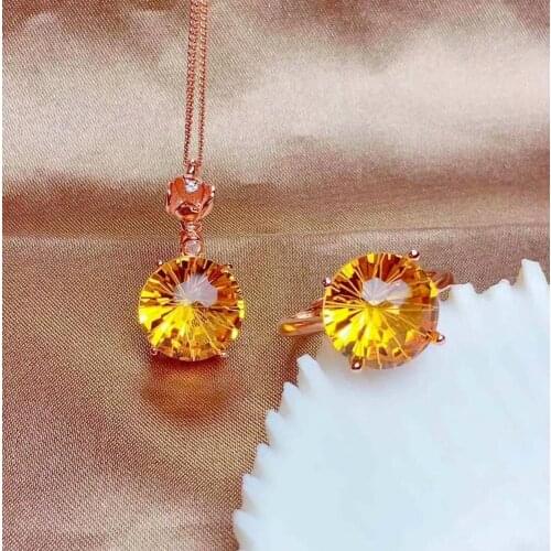 Shilovem 925 sterling silver Piezoelectric citrine Rings pendants send necklace fine gift Jewelry women 12*12mm mtz1212299agj