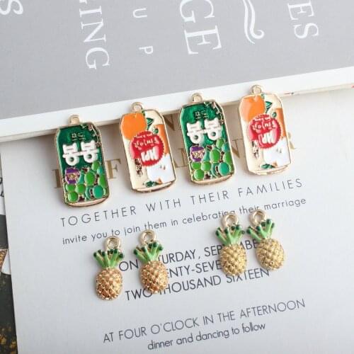 10 pcs Diy Korean Jewelry Accessories Half Face Pineapple Accessories K Golden Drop Oil Alloy Small Pendant Bracelet Pendant Fruit Drink fitting