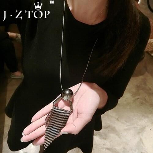 2017 Retro Tassel Long Necklace Geometric Ball Tassel Chain Metal Pendant Big Necklace Female Fashion Kolye Jewelry