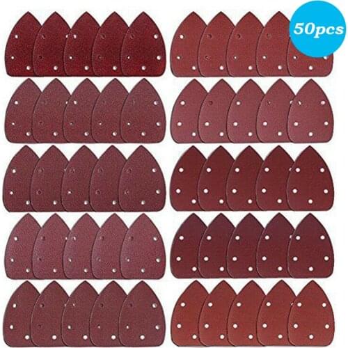50pcs Triangle Sandpaper Sanding Disc 5Holes Back Velvet Sanding Pads For Polishing 40/60/80/100/120/180/240/320/400/800 Grit