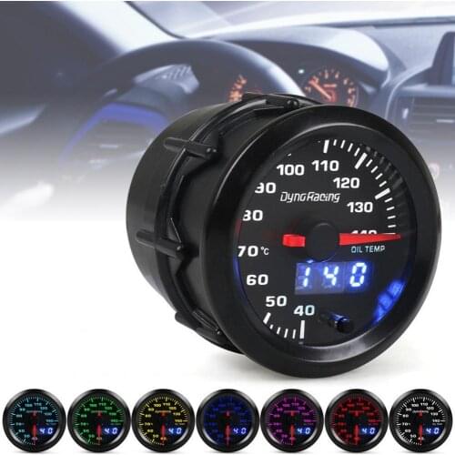 80% Hot Sales!! Oil Temp Gauge Dual Display 40-140 Celsius 52MM 7 Color Oil Temperature Meter for Car
