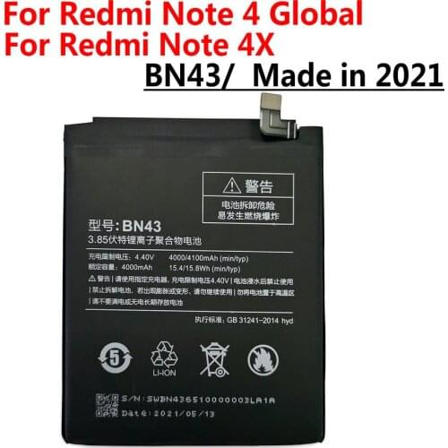 New 4100mAh BN43 Battery Replacement for Xiaomi Redmi Note 4X Battery 4 X 5.5 inch Phone Batteries + Tracking Code