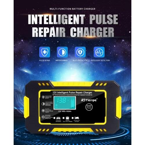 Car battery charger 12V 6A smart pulse repair LCD display, automatic stop when full power AGM Deep cycle GEL Lead-Acid Charger