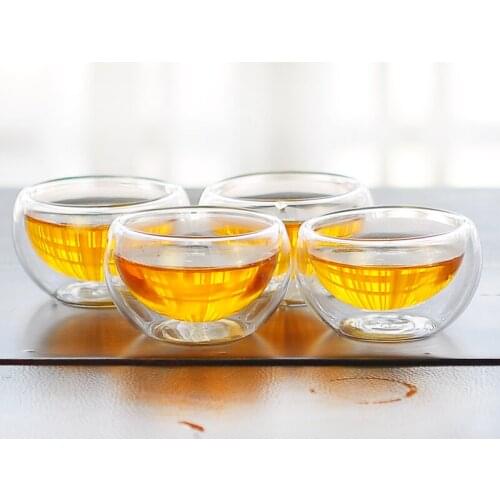 Free shipping 4pcs double walled glass small cups, heat resistence teacups mini drink ware