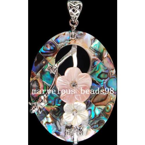 Free shipping Fashion Jewelry New Zealand Ablone Shell Oval Flower Pendant Bead MC2011